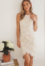 Abito Lulus Keep My Heart bianco uncinetto pizzo alto-basso sposa cocktail classico