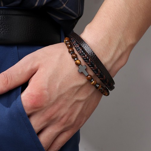 Bracciale uomo pelle croce