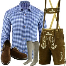 Set costume tradizionale bavarese Oktoberfest autentico SOPRA IL GINOCCHIO pantaloni di pelle abito completo