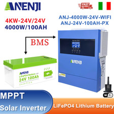 Inverter Solare 4.2KW 24V On-Grid Off-Grid Ibrido + 24V 100Ah LiFePO4 Batteria 
