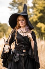 Cappello Strega Mago Cappello Mago Medioevo Strega 100% Lana Feltro Nero Marrone Nuovo