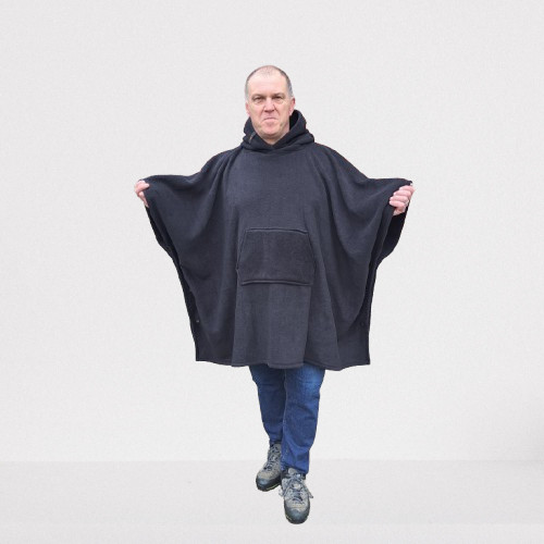 Black fleece hooded blanket - black,