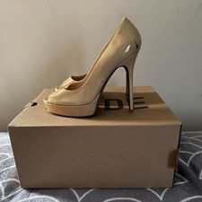 Jimmy Choo Pantent Leather Crown Peep Toe Heels Women Sz 37 (US 6.5)