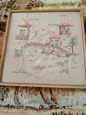 2 Quadri Vintage Ricamo Su Tela Paesaggi