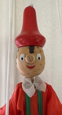 Marionetta Pinocchio Vintage Stringa Pupazzo Giocattolo Legno Naso Lungo Ragazzo Tessuto 16 In. Regno Unito