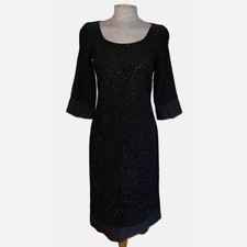 Abito Alberta Ferretti 10 nero lana manica 3/4 perline paillettes cocktail sera