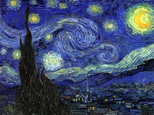 Notte stellata - Van Gogh, Stampa applicata a pannello MDF cm 2. Stampa cm 30x40