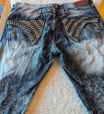 Jeans M-X denim americano originale lunghe tasche con patta 38 x 34 moto invecchiato