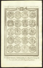 I SIGILLI D'INGHILTERRA  rara  incisione  del "700 di W. Hamilton  (1751-1801)