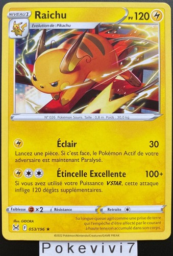 Carte pokemon raichu 053 - carte, 053/196