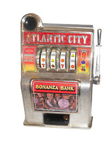 Vintage Slot Machine Mechanical Bank Atlantic City Bonanza Metal Pays Out Works