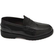 Scarpe uomo mocassino nero abrasivato cucitura fondo gomma zigrinata made in ita