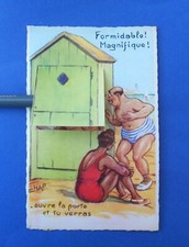 Cartolina Illustrata Sistema Pop Up Erotismo Cabina Spiaggia NV