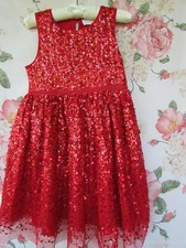 NEXT Abito rosso con paillettes per feste occasione di Next 5-6 £50 INDOSSATO UNA VOLTA