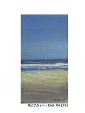 QUADRO  PAESAGGIO MARE ESTATE OCEANO CIELO BLU DIPINTO AD OLIO SU TAVOLA X4