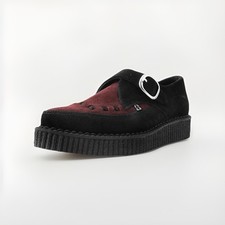 Scarpe Creeper Marca Tuk Vera Camoscio Fibbia A Punta Rosso Nero Taglia