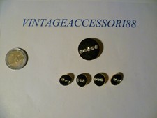 5 BOTTONI GIOIELLO SMALTO STRASS NERO / ORO DIAM 4 PZ 1,4 / 1 PZ 2,5 CM VINTAGE