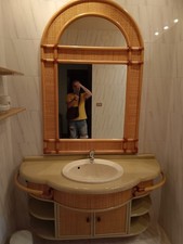 Mobile Bagno prestigioso Di Design Anni 80 Inserti Bambù/Incannuciato Legno Lacc