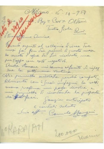 Lettera autografa firmata - , dal