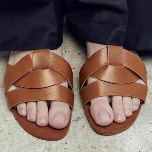 Sandali zara flat pelle con - pelle,