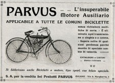 PUBBLICITA' 1924 PARVUS MOTORE AUSILIARIO BICICLETTA MODELLO CARATTERISTICHE