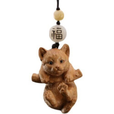 2 inch Chinese hand-carved beech wood mesh - cute kitten pendant -