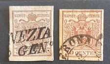 Lombardo Veneto, 30 centesimi bruno usato, piccolo lotto di due francobolli.