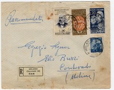 1950 Repubblica STORIA POSTALE Busta affr. 20+20+20+5 Cat. +210 & VALORI GEMELLI