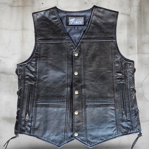 Gilet pelle nero moto biker
