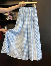 Gonna Lunga Blu A Quadretti