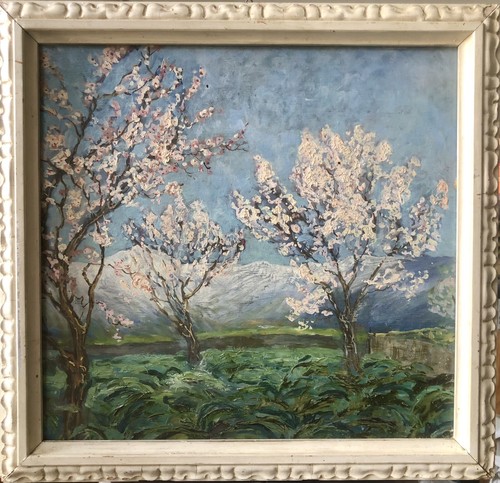 Dipinto olio paesaggio con - ad,