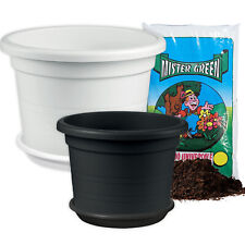 Vaso Cilindro per Giardino Liscio Plastica con Sottovaso e Terriccio Ø 70/80 cm