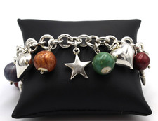 Bracciale in argento 925 con ciondoli charms smaltati vintage anni '80 Italia
