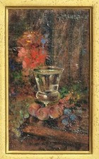 Giuseppe Manzone  (Asti  1887-Torino 1983). Natura morta con fiori e frutta.Olio