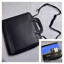 Franklin Covey Black Leather Binder Briefcase Handles Strap Mobile Office $220