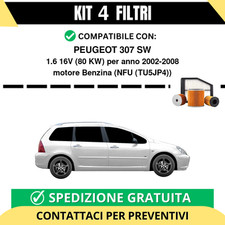 Kit 4 Filtri Tagliando per PEUGEOT 307 SW 1.6 16V 80 kw Benzina 2002-2008