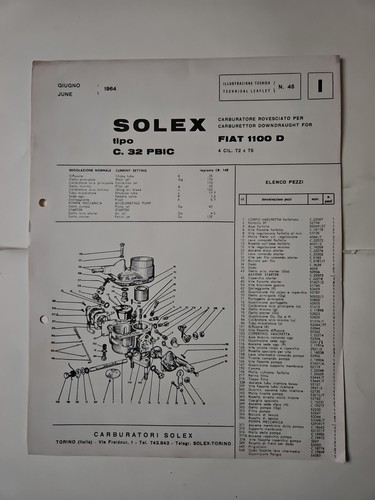 Opuscolo carburatori solex - opuscolo,