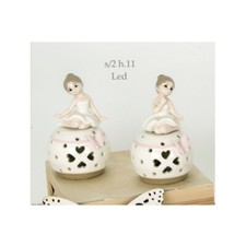 BOMBONIERA BALLERINA PORCELLANA SEDUTA LAMPADA A LED COMUNIONE CRESIMA BATTESIMO