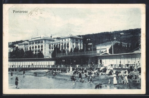 Cartolina portorose spiaggia - portorose,,