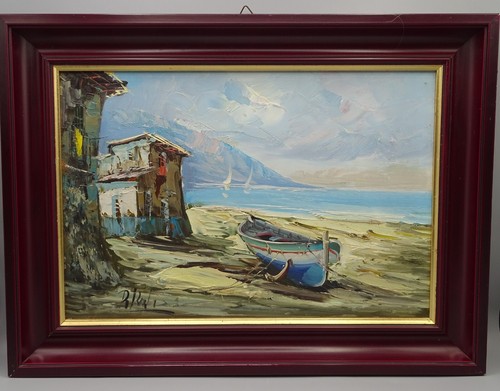 Quadro olio legno capanna - su, legno: