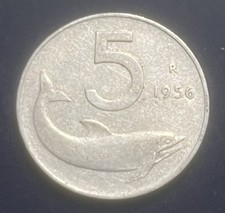 REPUBBLICA ITALIANA 5 LIRE DELFINO 1956