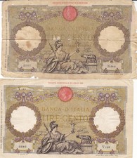 LOTTO 2 BANCONOTE LIRE REGNO VITT. EMANUELE III L. 100 CAPRANESI 12-1-35 20-2-41