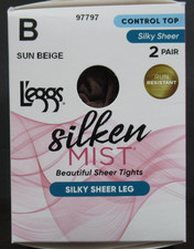 Collant collant L'eggs Silken Mist controllo top seta trasparente B sole beige 2 paia