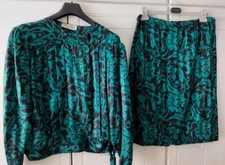Completo Donna Camicia e Gonna Verde Smeraldo E Nero Taglia 50 Made In Italy 