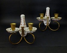 ✅ ANTICA COPPIA APPLIQUE IN CERAMICA E ORO ZRCCHINO ANNI 50 ANTIQUE - 4349