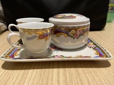 Set Limoges due tazzine con zuccheriera e vassoio placcati In Oro 