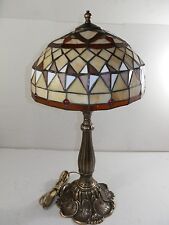 Lampada Abatjour Vetro TIFFANY base LIBERTY in Ottone con vetri a rombi