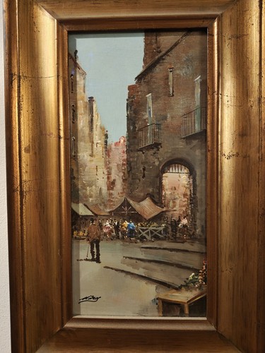 Dipinto olio tavola scena - su, "scena