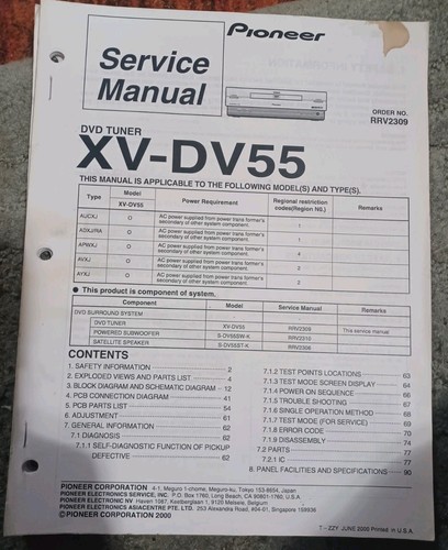 Pioneer dv55 manuale di - xv-dv55,
