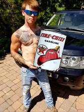 Insegna Vintage Texaco Capo dei Vigili del Fuoco Pompa Curva Benzina Gasolio 18x10 1940